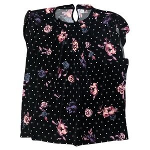 Elle size XL black, floral polka dot short sleeve dress top with keyhole back.